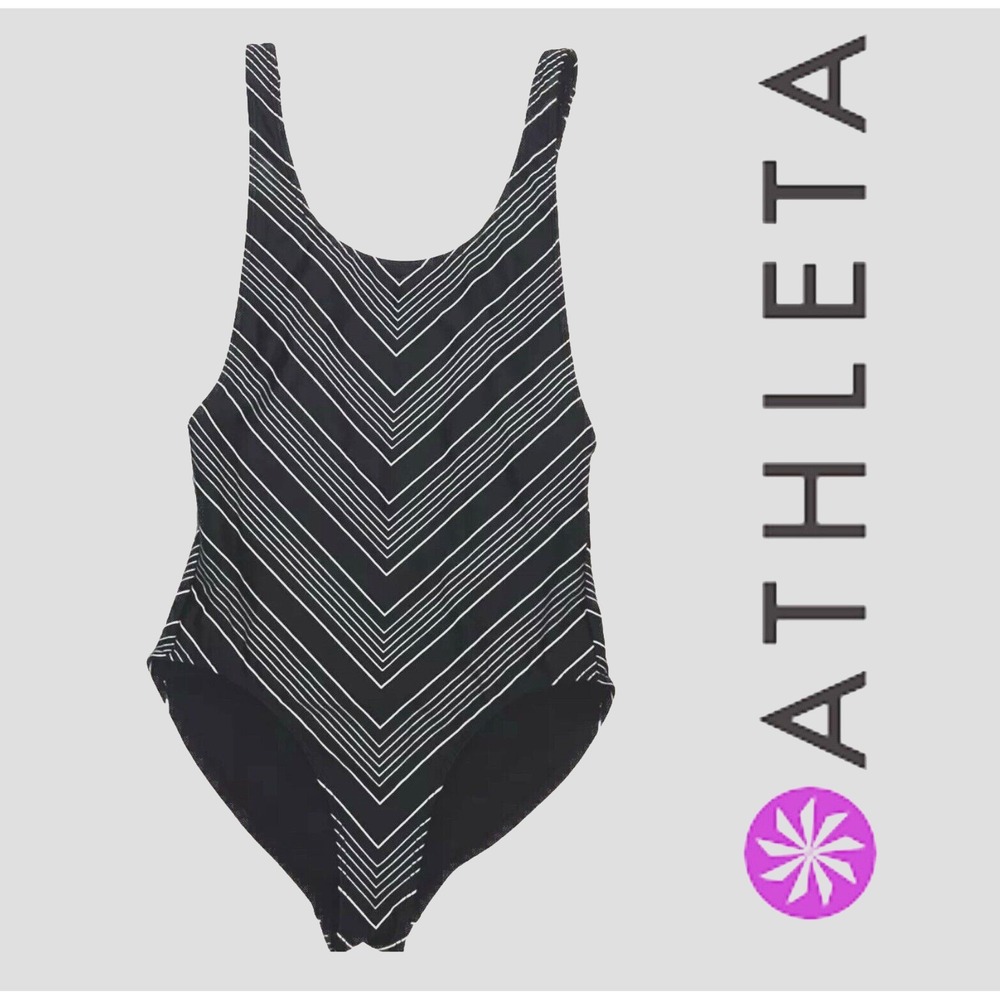 Athleta 32 B/C Black & White - One Piece Swimsuit Quick Dry SWIM Pool Summer